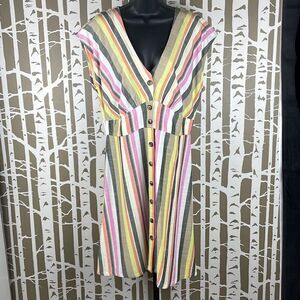 LOFT Striped Button Front Midi Dress 12